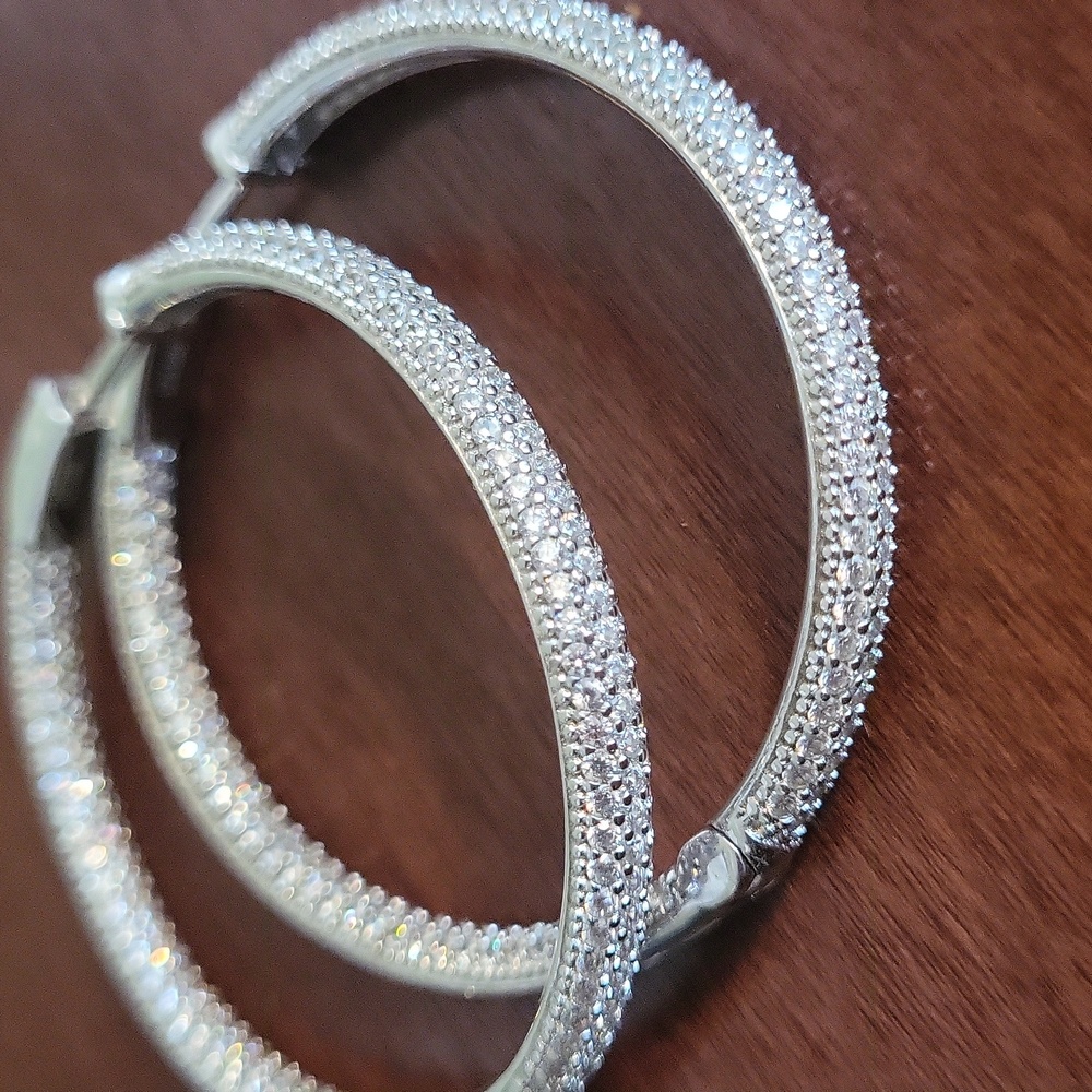 Silver Hoop Pave Earrings